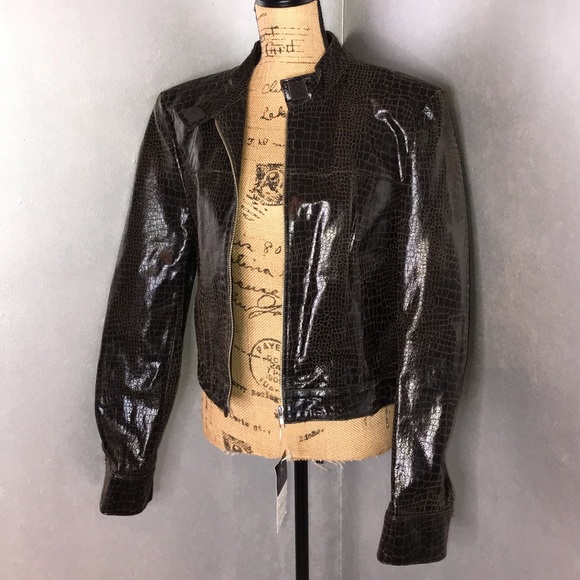 Benelle Chocolate Leather Jacket w/Caramel Details - Picture 4 of 8